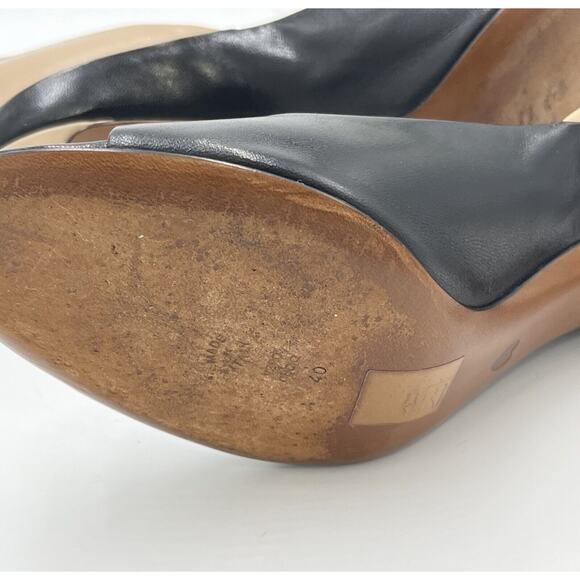 Moschino Cheap & Chic Color Block Black Tan Leather Peep Toe Pumps Sz 40/9.5 - Picture 14 of 16